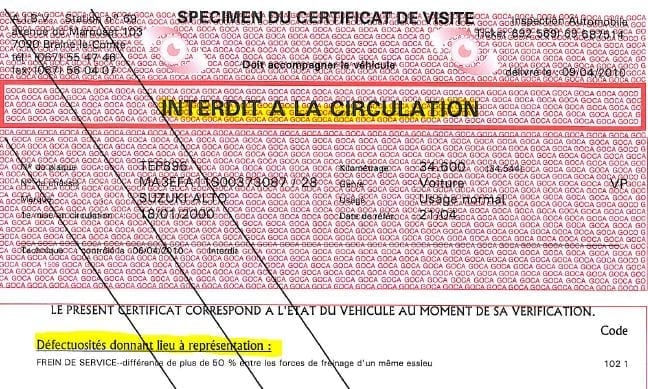 Défaut de contrôle technique